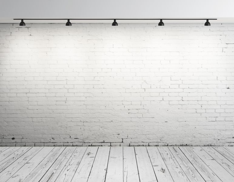 Фотообои Стена из серого кирпича с лампами