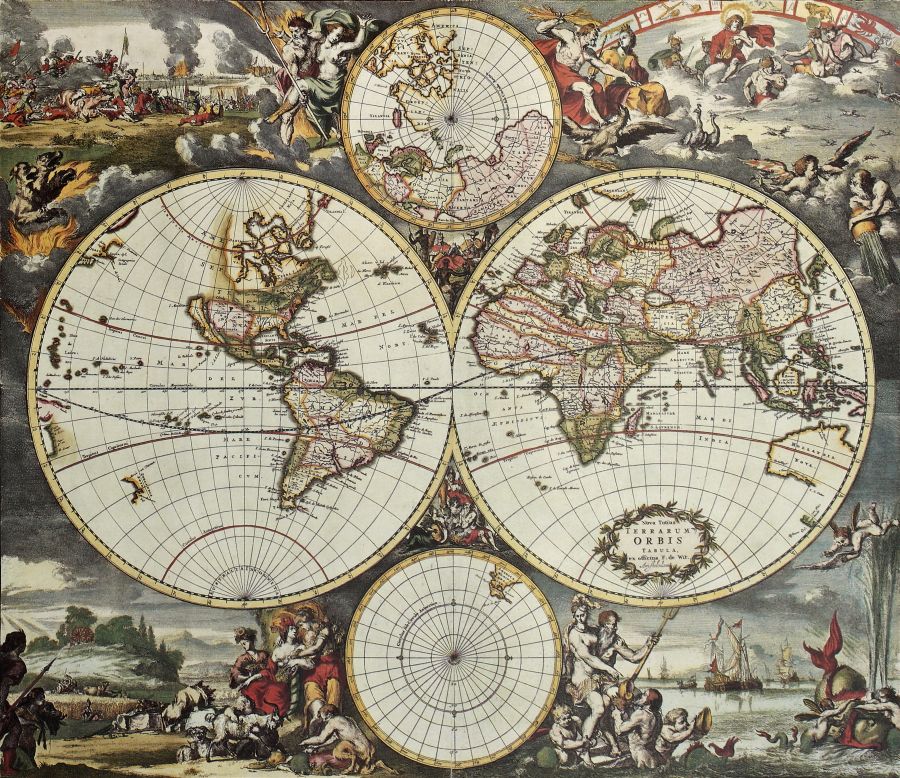 Фреска Карта мира полушарии