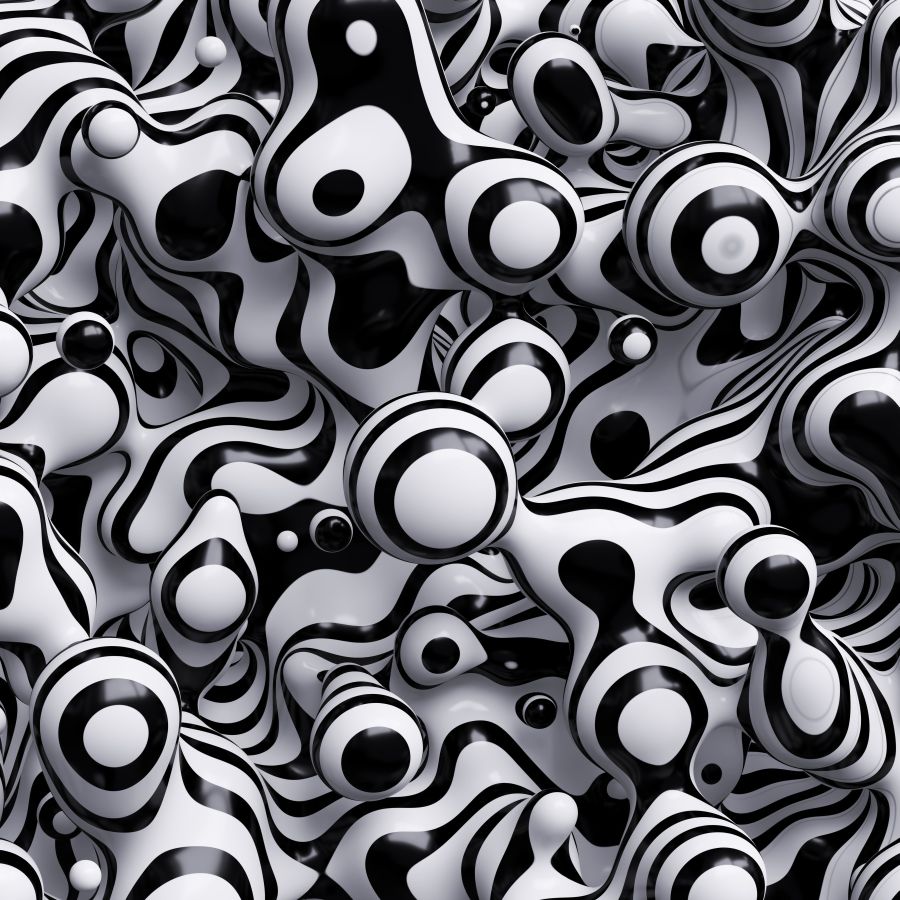 Фреска 3D абстракция черно-белые капли