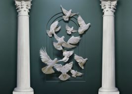Фреска 3D колонны с птицами