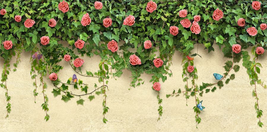 Фреска 3D Розы оплетают стену