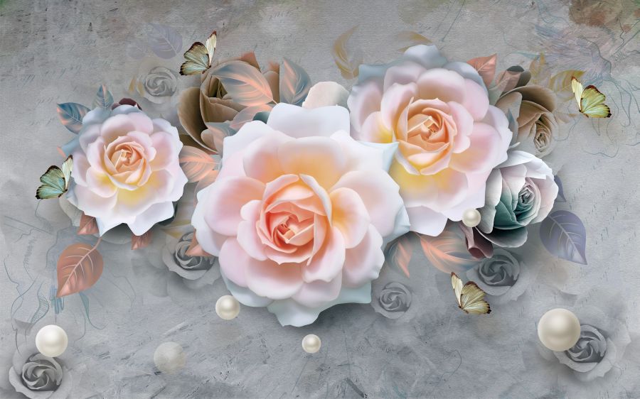 Фреска Персиковые розы