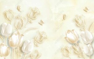 Фотообои Белые тюльпаны с позолотой