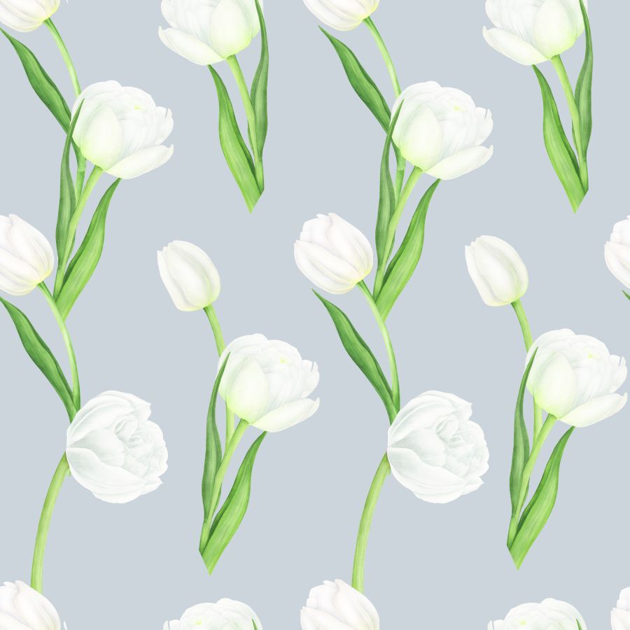 Фреска Белые тюльпаны на сером фоне