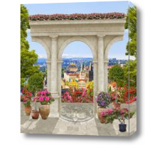Картина Вид с балкона на город через арку