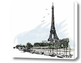 Картина париж и башня рисунок черно белый